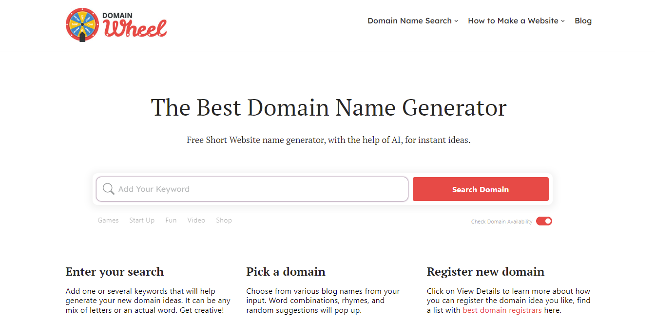 Domainwheel - 7 best random domain name generators