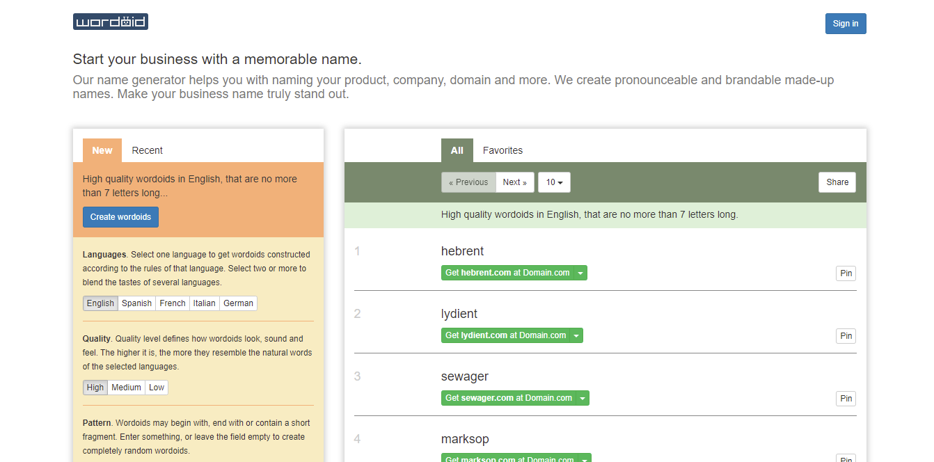 Wordoid - 7 best random domain name generators